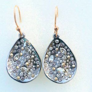Alexis Bittar Swarovski Crystal Teardrop Gunmetal Gray Dangle Earrings